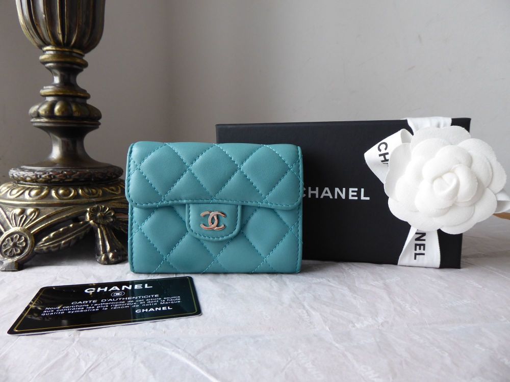 Chanel Classic Flap Coin Card Purse in Tiffany Blue Turquoise Lambskin with Shiny Silver Hardware - SOLD