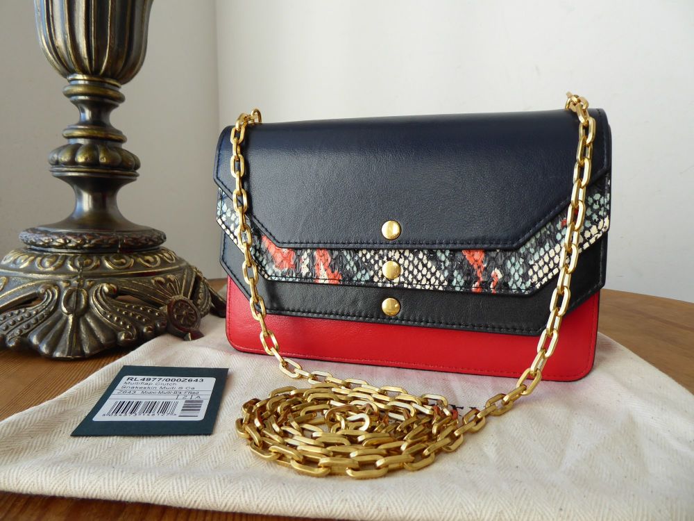Mulberry Multiflap Shoulder Clutch in Midnight, Multi Snakeskin, Fiery Red and Black Smooth Calf - SOLD