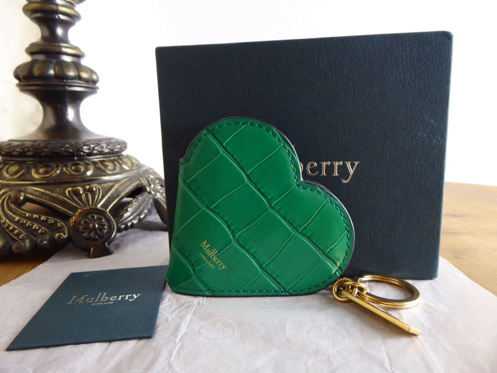Mulberry Heart Portrait Keyring Bag Charm in Emerald Green Shiny Croc Embossed Calfskin (Sub) - SOLD