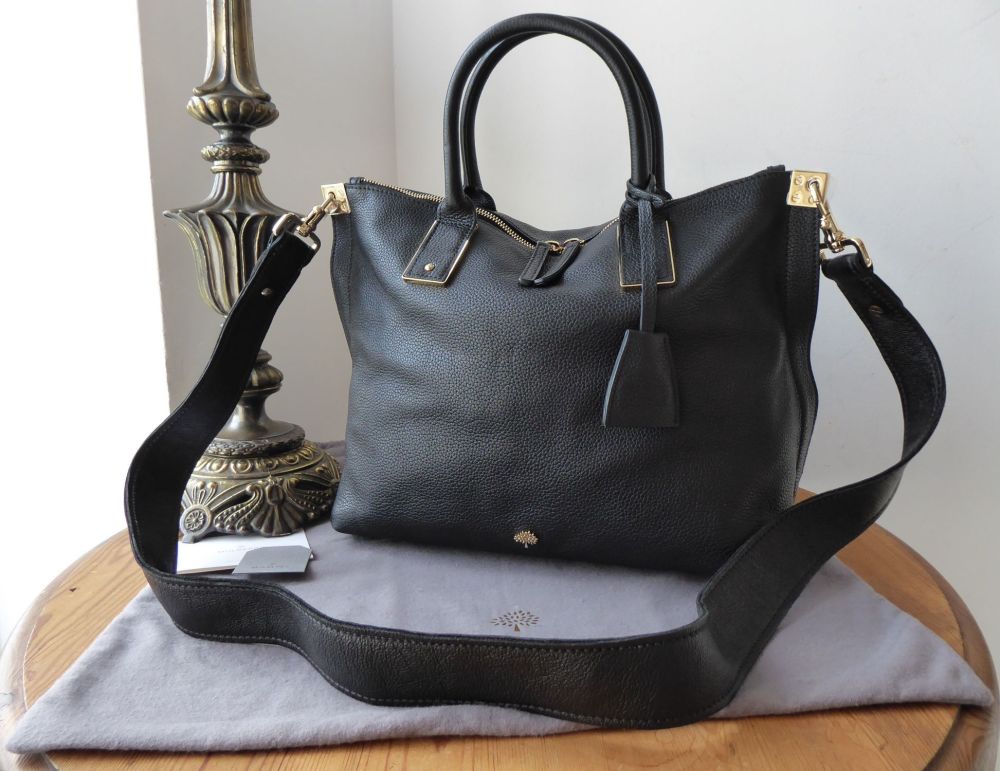 Mulberry Alice Small Zipped Tote in Black Small Classic Grain Leather with Long Strap - SOLD