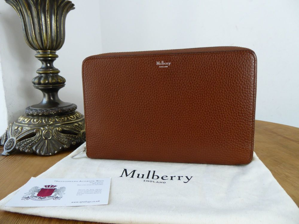 Mulberry Large Zip Around Travel Wallet in Oak Grained Vegetable Tanned Lea