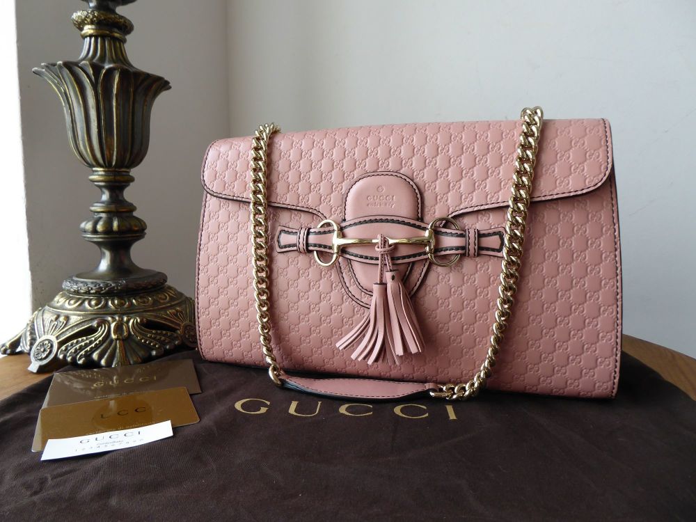 Gucci Emily Medium Shoulder Bag in Blush Pink GG Microguccissima Embossed Calfskin -SOLD