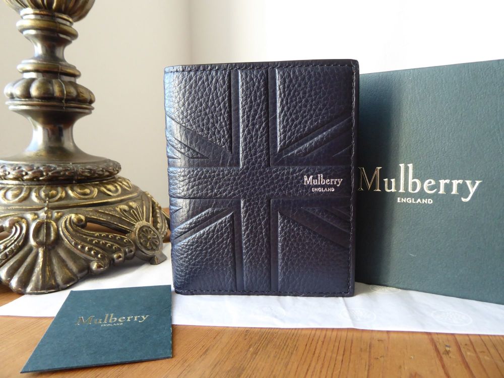 Mulberry Union Jack Flag Embossed Mens Trifold Wallet in Midnight Small Classic Grain - New* - SOLD