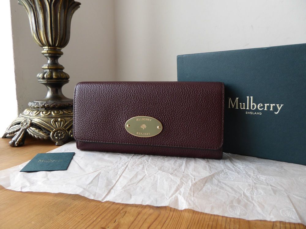 Mulberry Plaque Continental Purse Wallet in Oxblood Classic Grain with Shiny Gold Hardware - New - SOLD