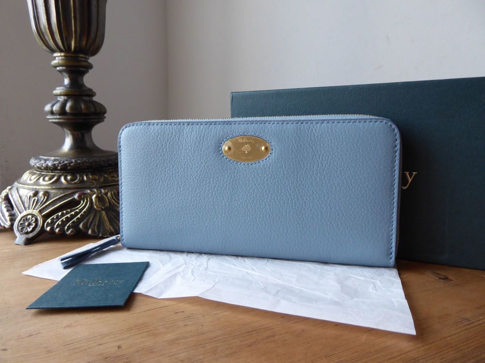 Mulberry Plaque Zip Around Continental Long Wallet Purse in Nordic Blue Small Classic Grain - New - SOLD