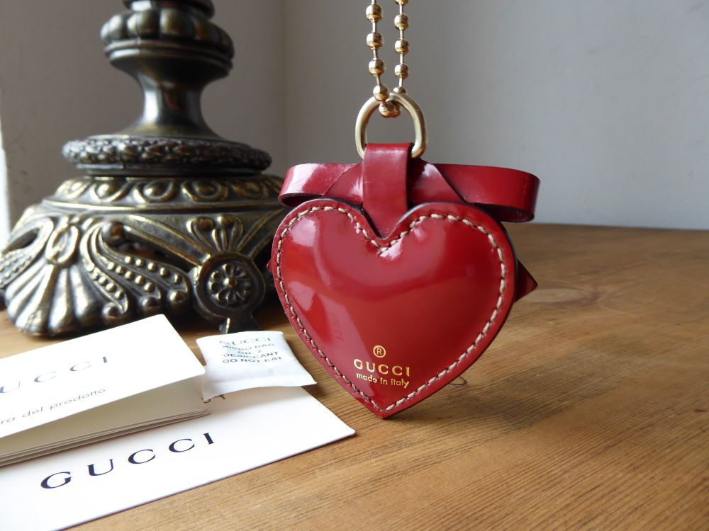 Gucci Heart Bag Charm in Red Spazzalato Leather 