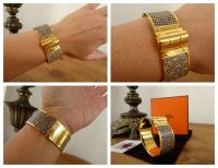 Herm&Atilde;&uml;s Large Hinged Bracelet Charniere In Gold and Lizard Cuir L Ombre - Ne