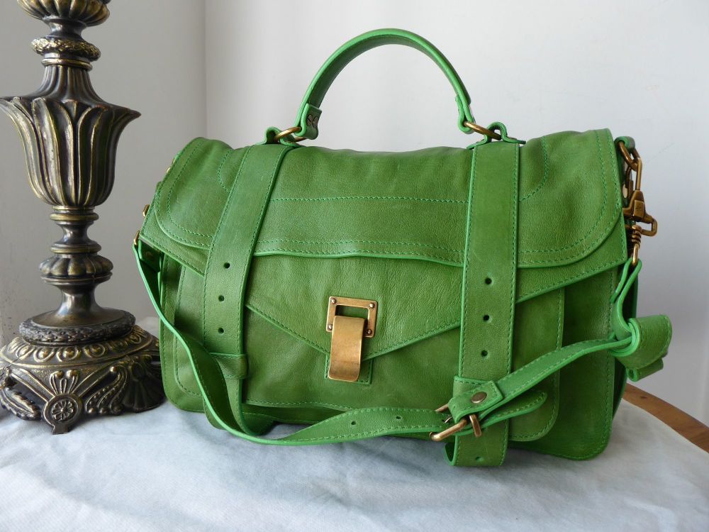 Proenza Schouler PS1  Medium Satchel in Kelly Green with Antiqued Brass Hardware - SOLD