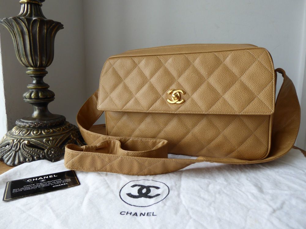 Chanel Classic Vintage Camera Bag in Beige Quilted Caviar Leather with Gold  Hardware - SOLD