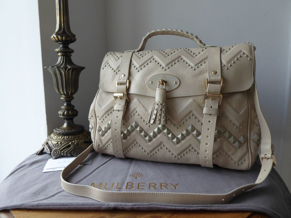 Mulberry Oversized Alexa Satchel with ZigZag Rivets in Snowball White Smooth Touch Leather - SOLD