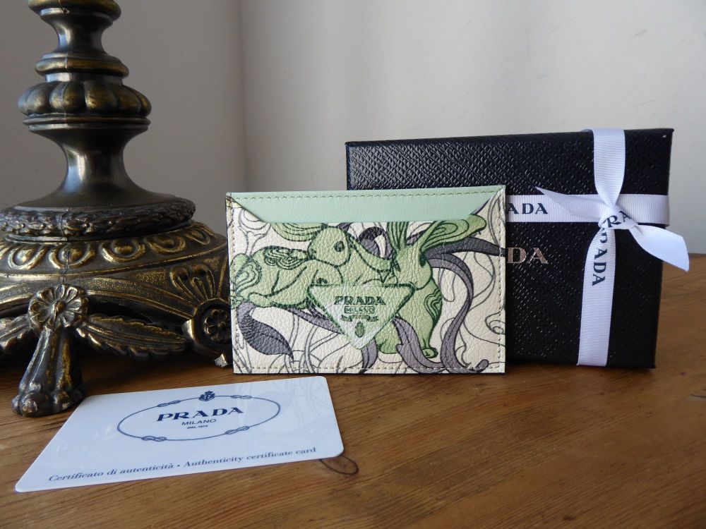 Prada Limited Edition James Jean Rabbit Card Case Slip Holder in Giarda Green Glace Calfskin - New - SOLD