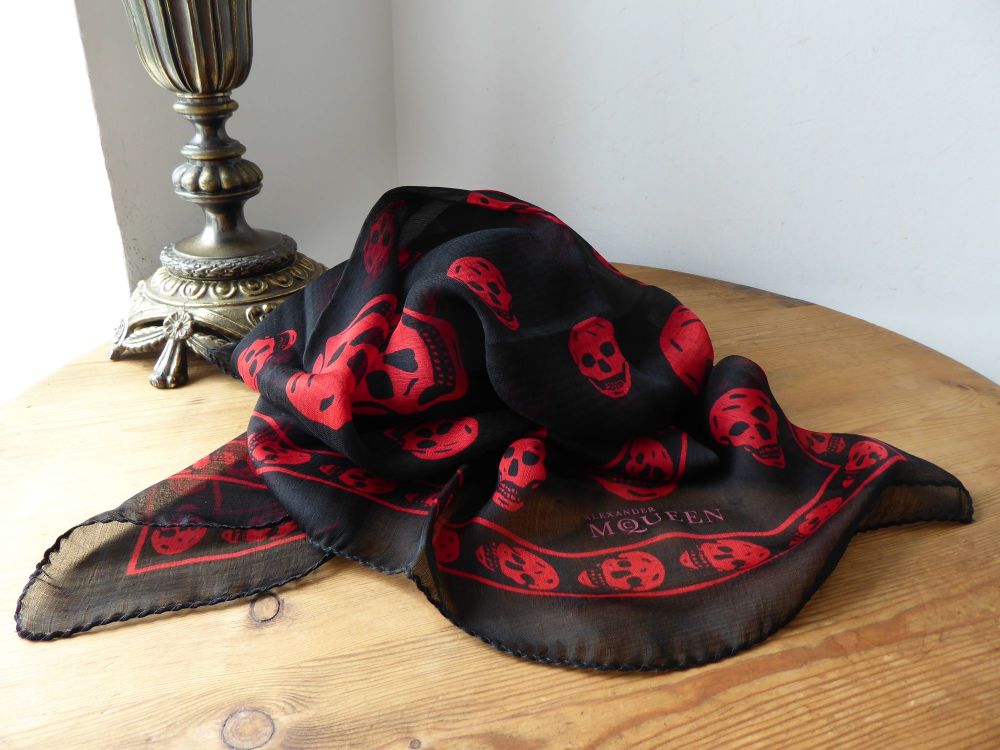 Alexander McQueen Skull Scarf in Black & Red 100% Silk Chiffon - New* - SOLD
