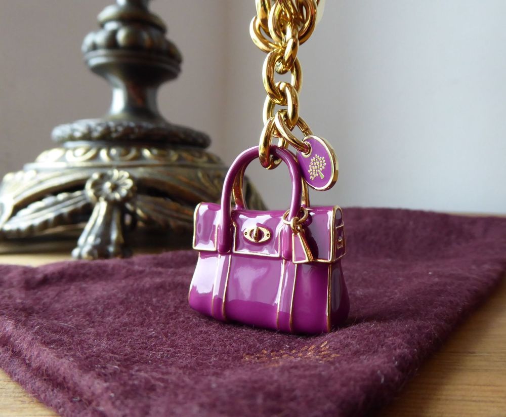Mulberry Mini Bayswater Keyring Bag Charm in Cerise Enamel with Gold Tone Hardware  - SOLD