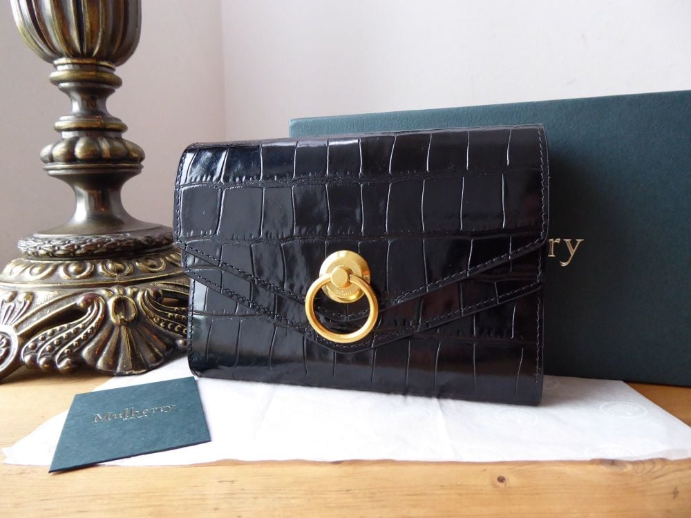Mulberry Harlow Medium Purse Wallet in Black Shiny Croc Embossed Leather - SOLD