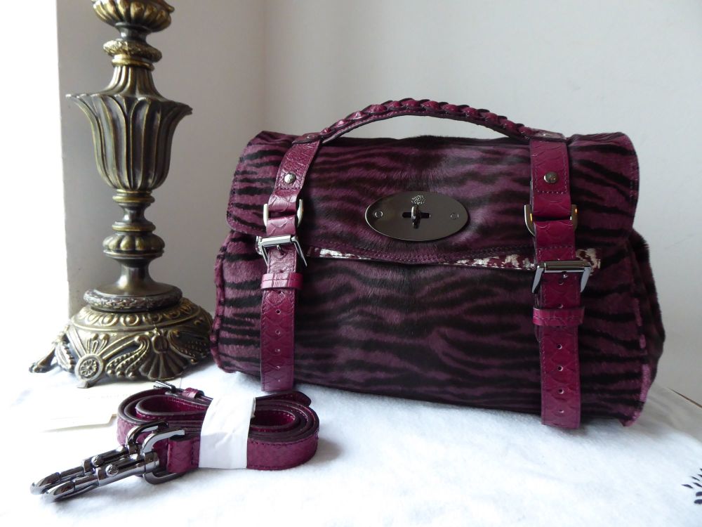 Mulberry Regular Alexa Satchel in English Plum Bengal Tiger Mixed Haircalf - As New* - SOLD