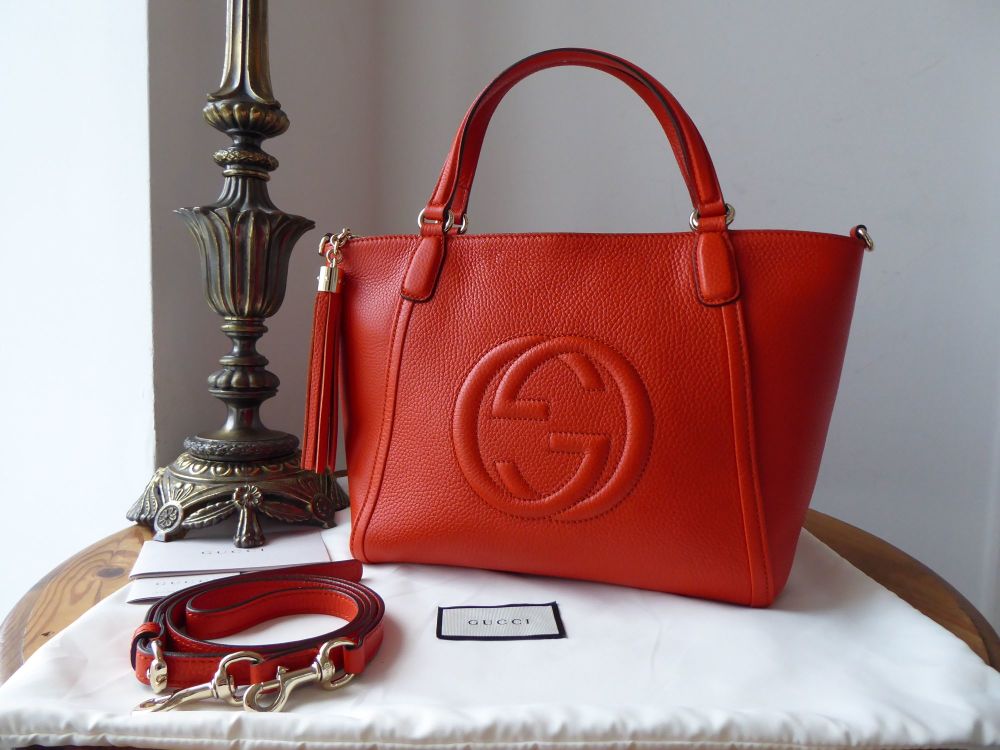 Gucci Soho Cellarius Small Tote in Orange Pebbled Calfskin with Pale Gold Hardware - SOLD
