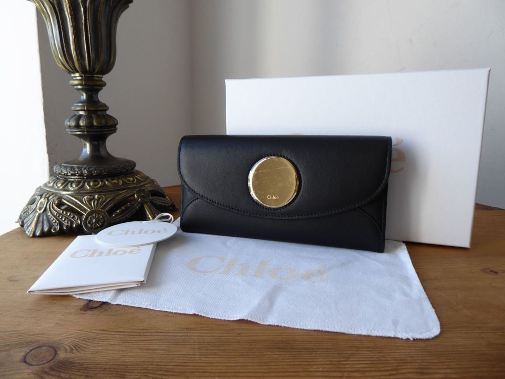 Chloe Pastille Long Continental Flap Wallet in Smooth Black Calfskin 