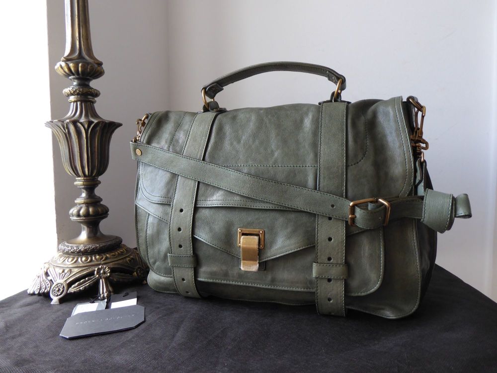 Proenza Schouler PS1 Large Satchel in Moss Green with Antiqued Brass Hardware - SOLD