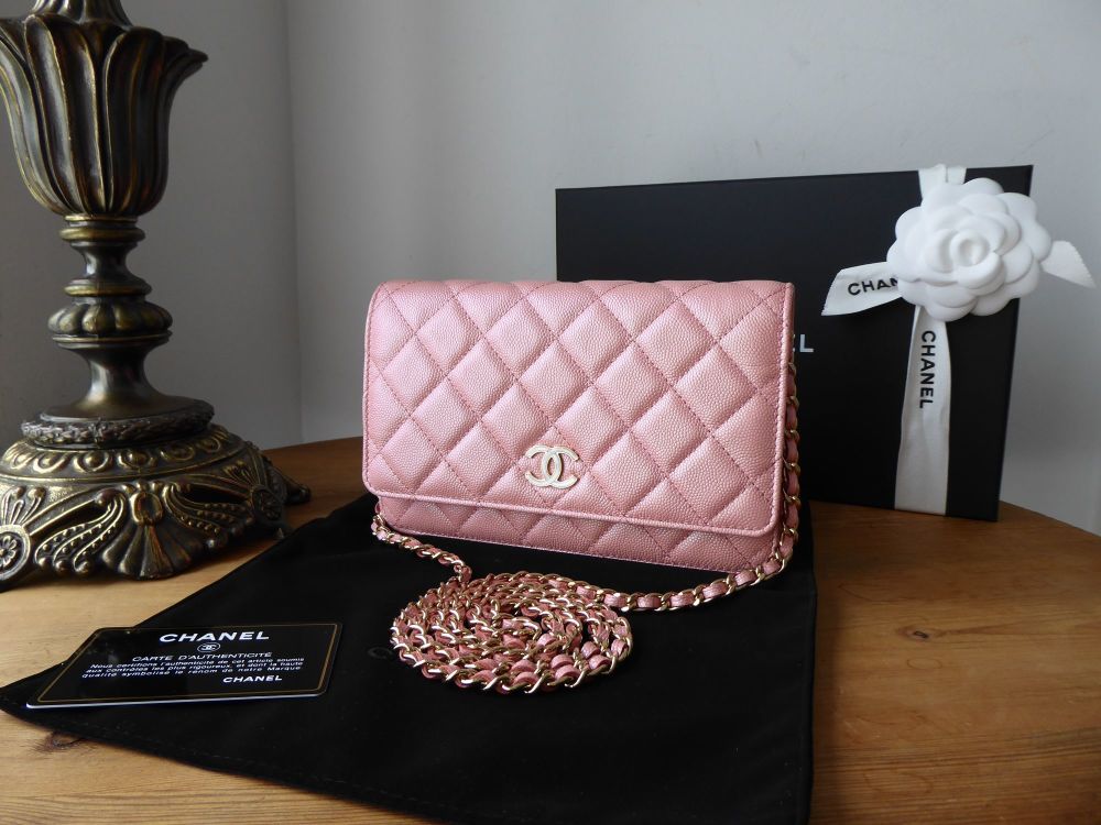Chanel Wallet on Chain WoC in Pink Iridescent Caviar with Pearly CC Plaque  - SOLD