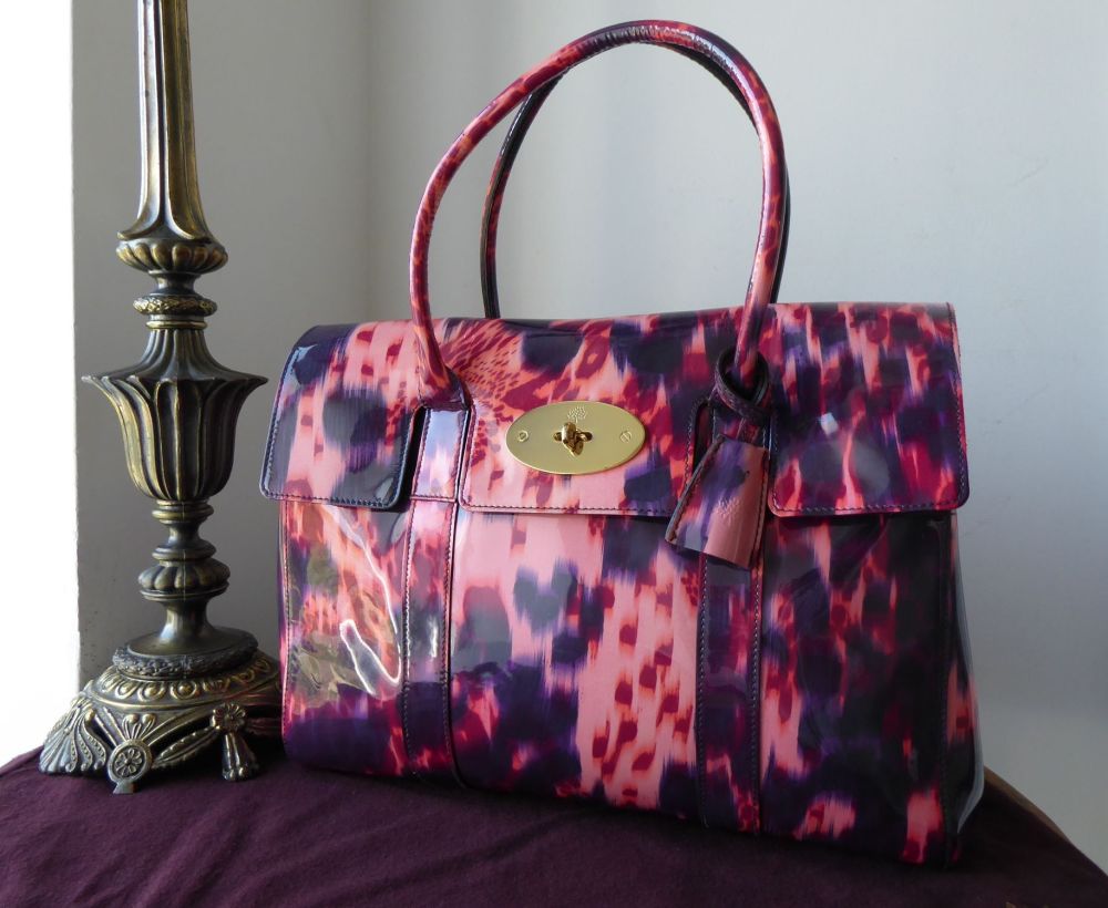 Mulberry Classic Bayswater in Plum Loopy Leopard Glossy Patent Leather