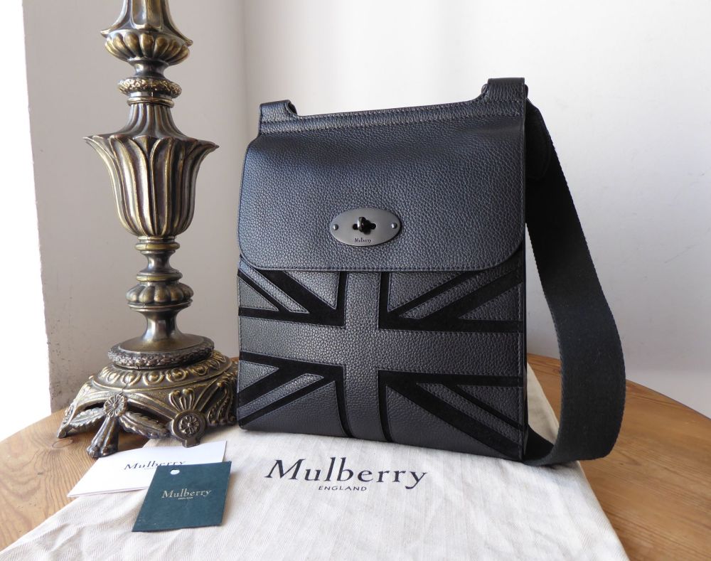 Mulberry Antony Union Jack Regular Messenger in Black Small Classic Grain &  Suede - SOLD