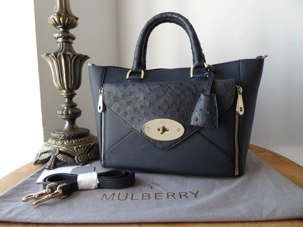 Mulberry Small Willow Tote in Navy Blue Classic Calf & Ostrich Mix