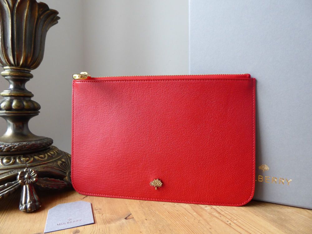 Mulberry Tree Medium Zip Pouch in Bright Red Glossy Goat Leather - SOLD
