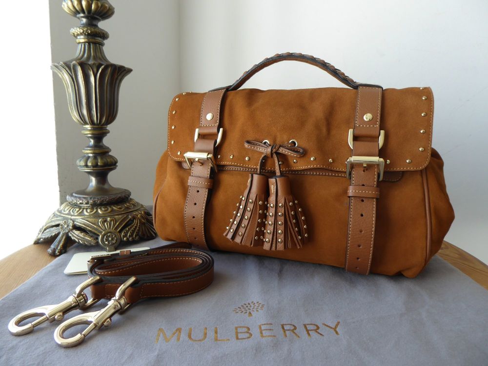 Mulberry Tassel Alexa Satchel in Sycamore Suede with Shiny Gold Tone Hardware - SOLD