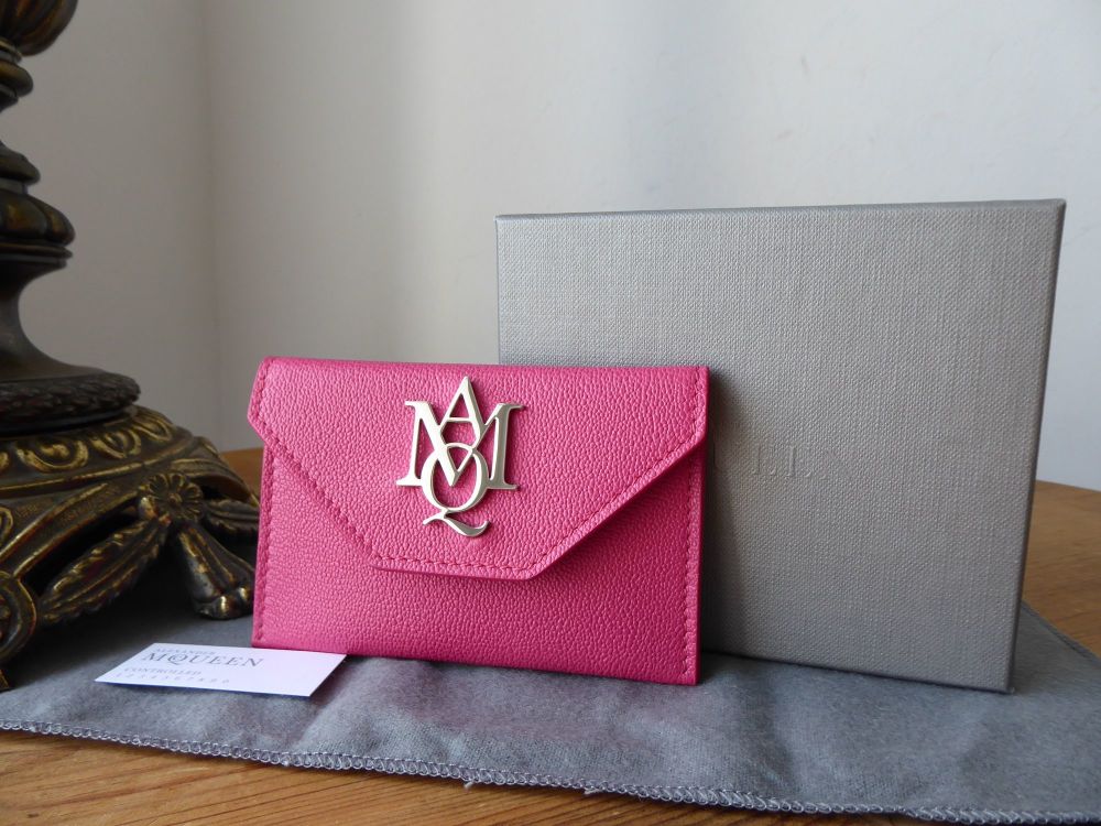 Alexander McQueen Insignia Envelope Card Holder in Peony Pink Grainy Calfsk