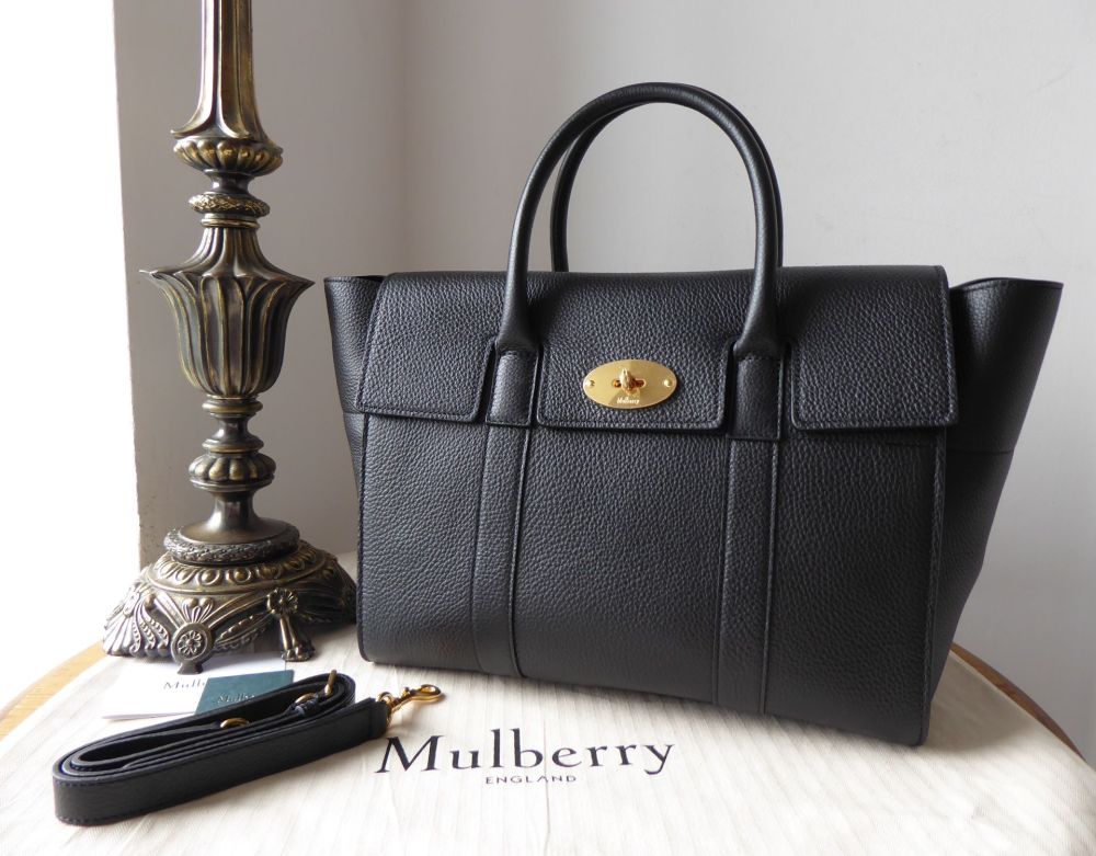 Mulberry Bayswater with Strap in Black Small Classic Grain - New 