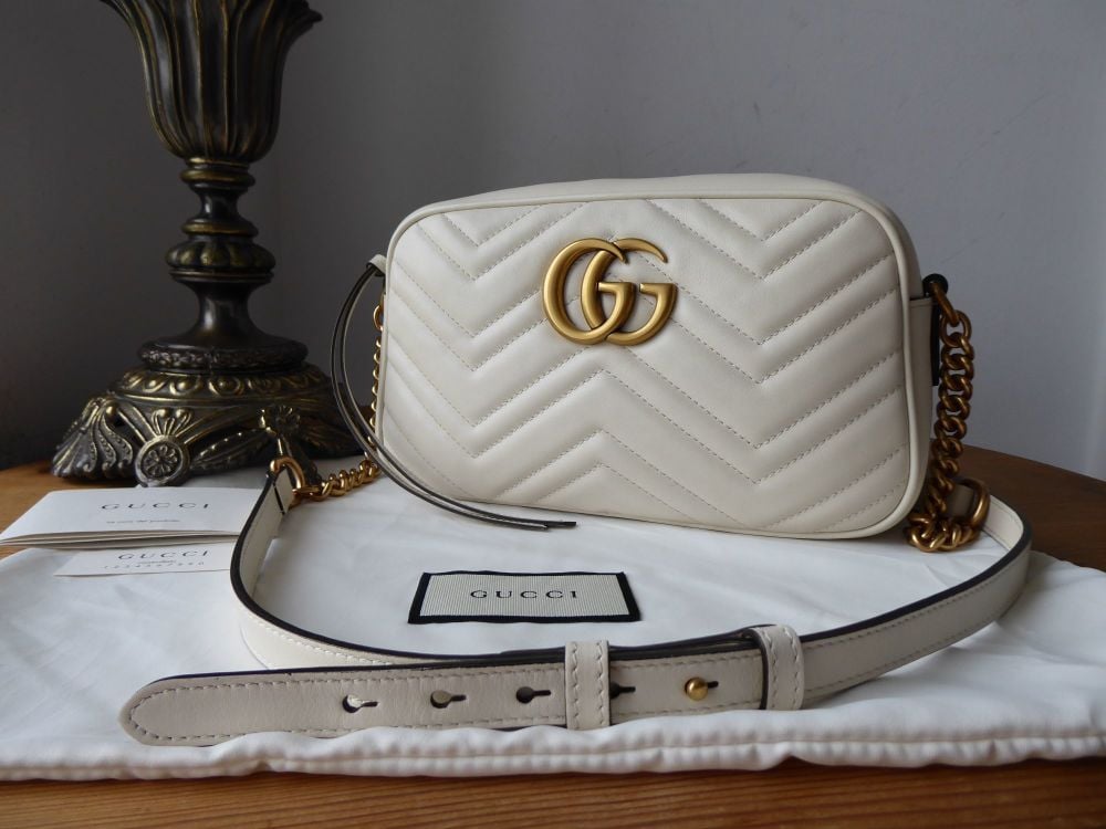 Gucci GG Marmont Small Shoulder Camera Bag in Mystic White Matelassé Calfskin - SOLD