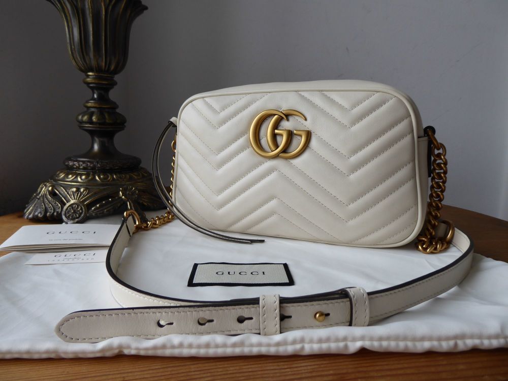 Gucci GG Marmont Small Shoulder Camera Bag in Mystic White Matelassé Calfskin - As New - SOLD