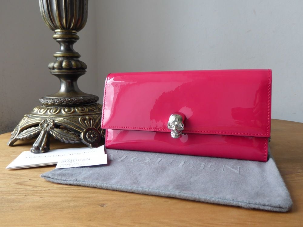 Alexander McQueen Skull Continental Purse Wallet in Shocking Fuchsia Pink Patent - SOLD