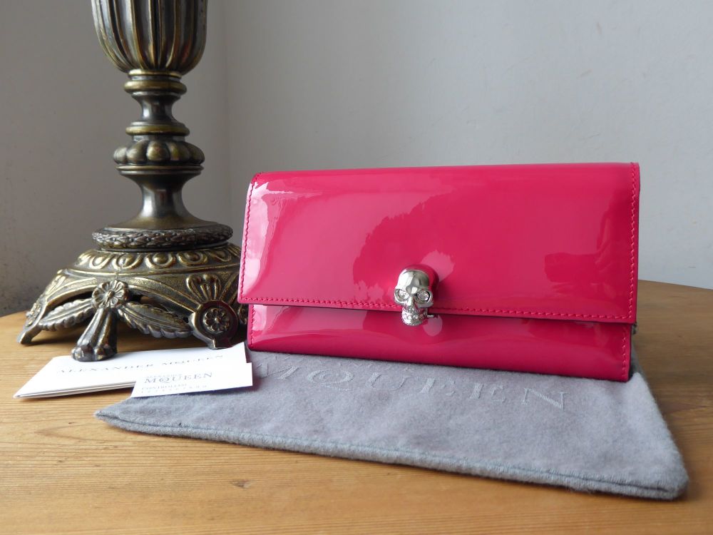 Alexander McQueen Skull Continental Purse Wallet in Shocking Fuchsia Pink P