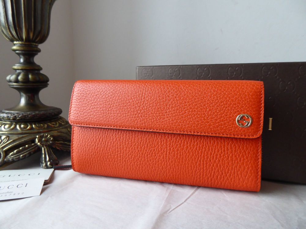 Gucci Dollar Large BiFold Continental Wallet Purse in Orange Calfskin - New* - SOLD