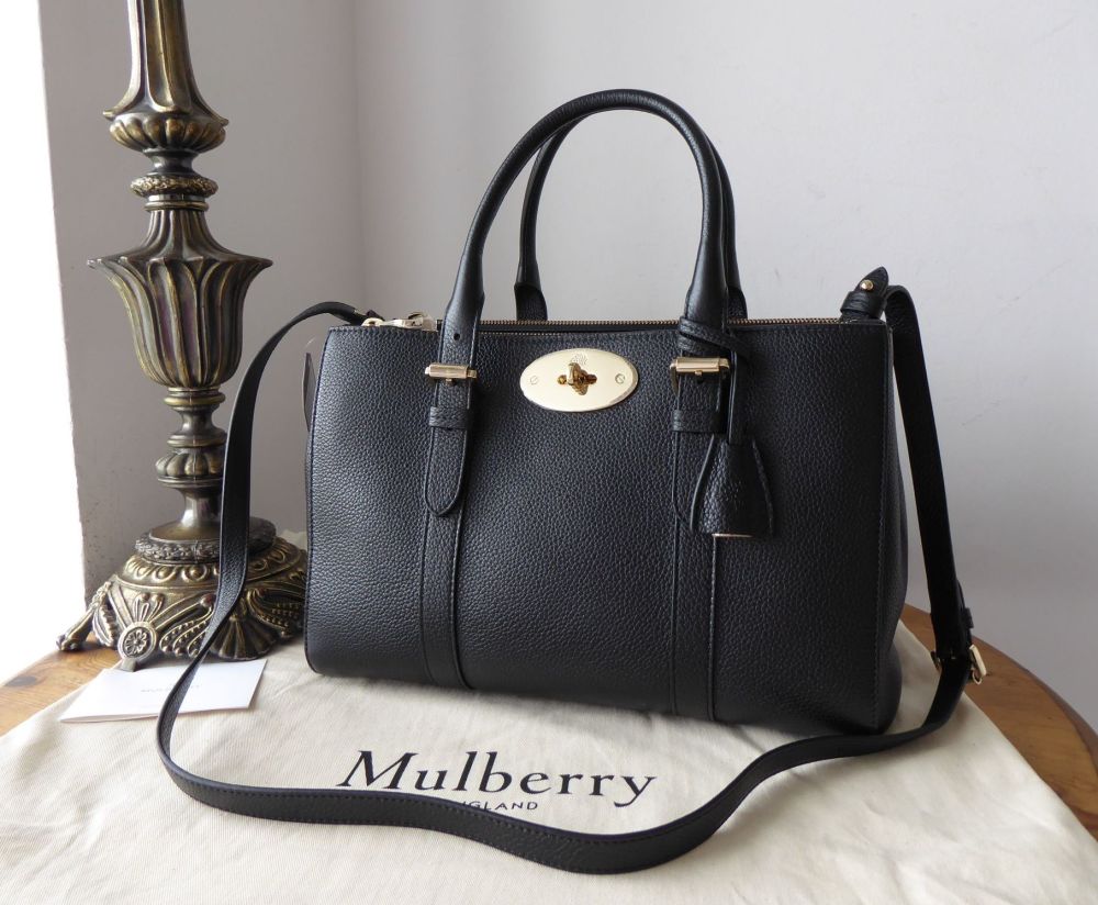 Mulberry Small Double Zip Bayswater Tote in Black Small Classic Grain ...