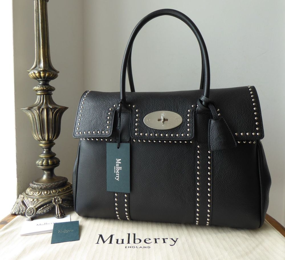 Mulberry Heritage Bayswater with Brushed Silver Rivets in Black Small Classic Grain - SOLD