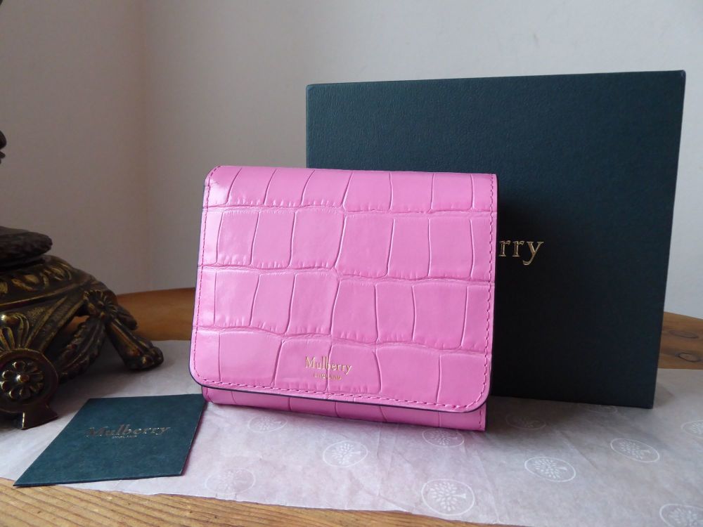 Mulberry Small Continental French Purse Wallet in Raspberry Pink Shiny Croc - SOLD