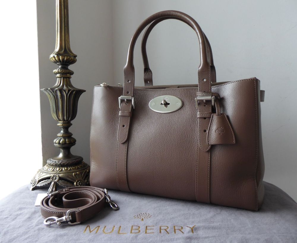 Mulberry Large Bayswater Double Zip Tote in Taupe Shiny Goat