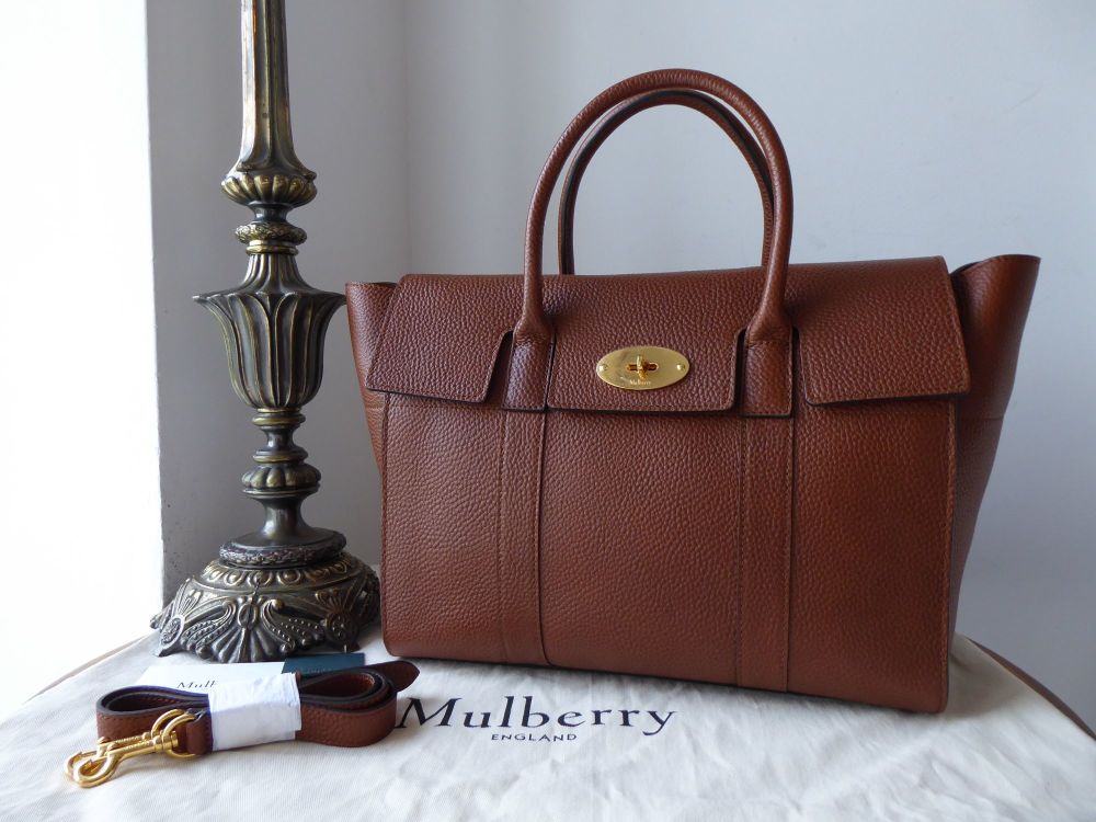 Mulberry Large Bayswater with Strap in Oak Grain Vegetable Tanned Leather -