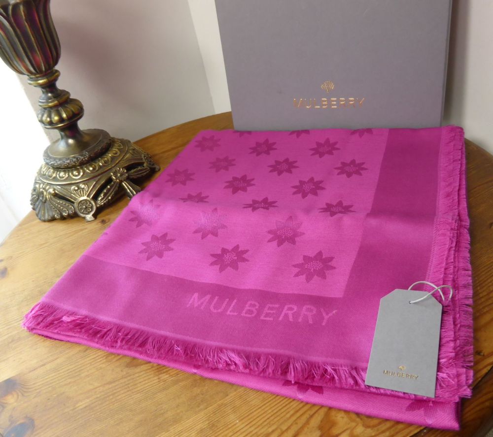 Mulberry Monogram Star Jacquard Wrap Scarf in Mulberry Pink Silk & Wool ...