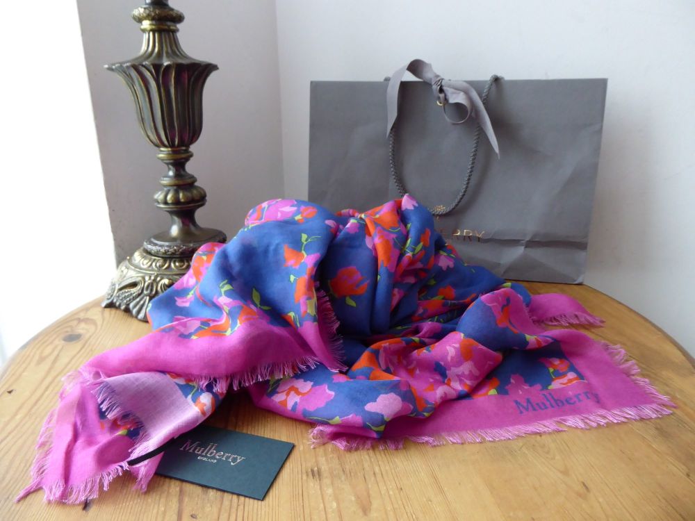 Mulberry Bouquet Flowers Large Square Printed Wrap in Midnight Modal Silk Mix - New* - SOLD