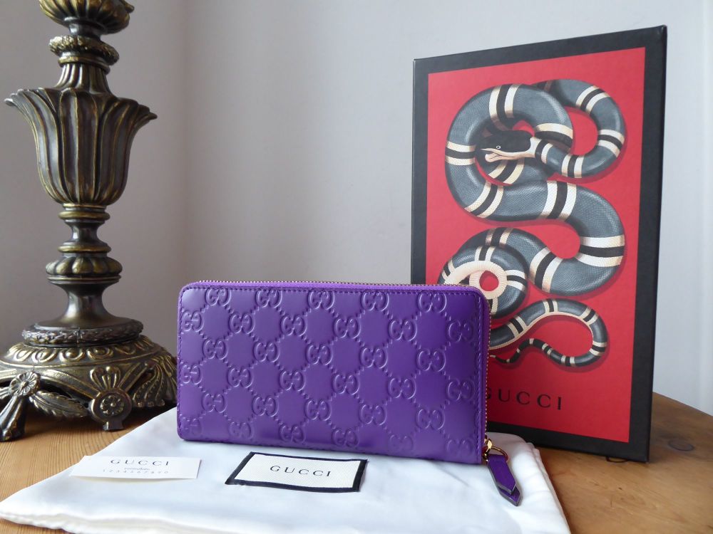 Gucci Zip Around Medium Continental Purse Wallet in Amethyst Purple GG Gucc