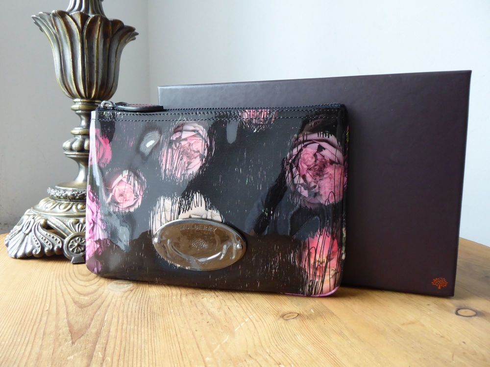 Mulberry Zip Pouch in Scribbly Floral Multi Flora Patent Leather  - SOLD