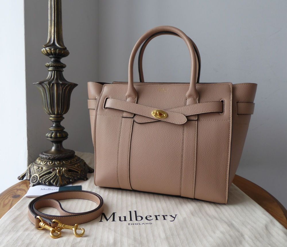 Mulberry Small Zipped Bayswater in Rosewater Small Classic Grain Leather