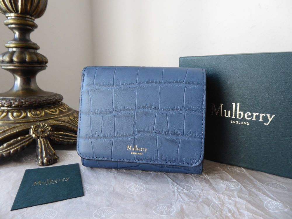 Mulberry Small Continental French Purse Wallet in Pale Navy Matte Croc Print - SOLD