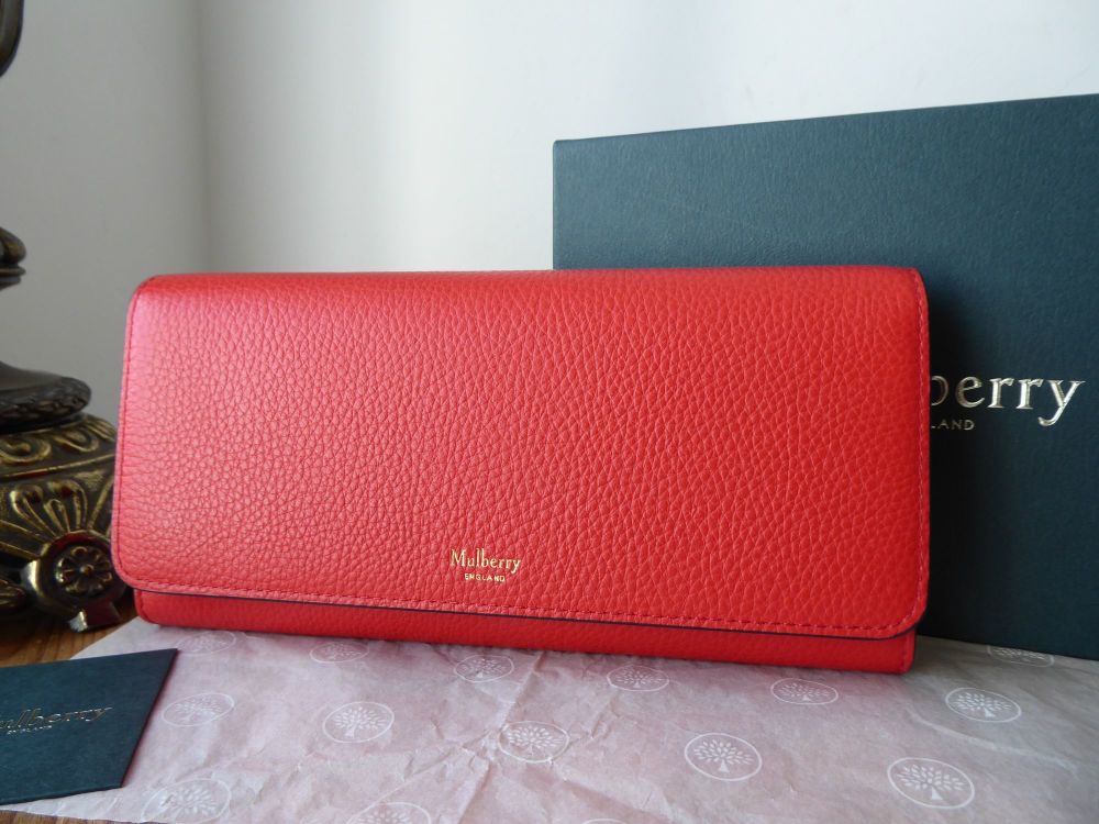 Mulberry Continental Flap Long Wallet Purse in Hibiscus Red Small Classic Grain - SOLD