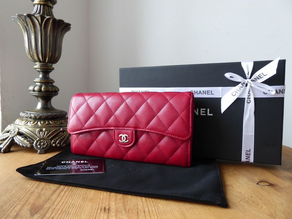 Chanel Classic Large Flap Wallet in Raspberry Red Caviar with Shiny Silver  Hardware - SOLD