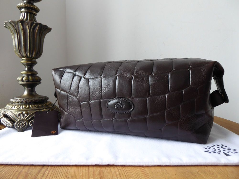 Mulberry Large Washbag Zipped Cosmetics Case in Chocolate Croc Printed Leat