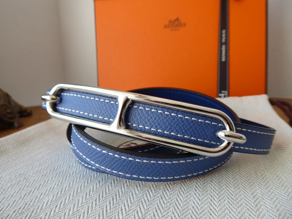 Hermés Roulis Reversible Leather Belt Strap & Palladium Silver Buckle 